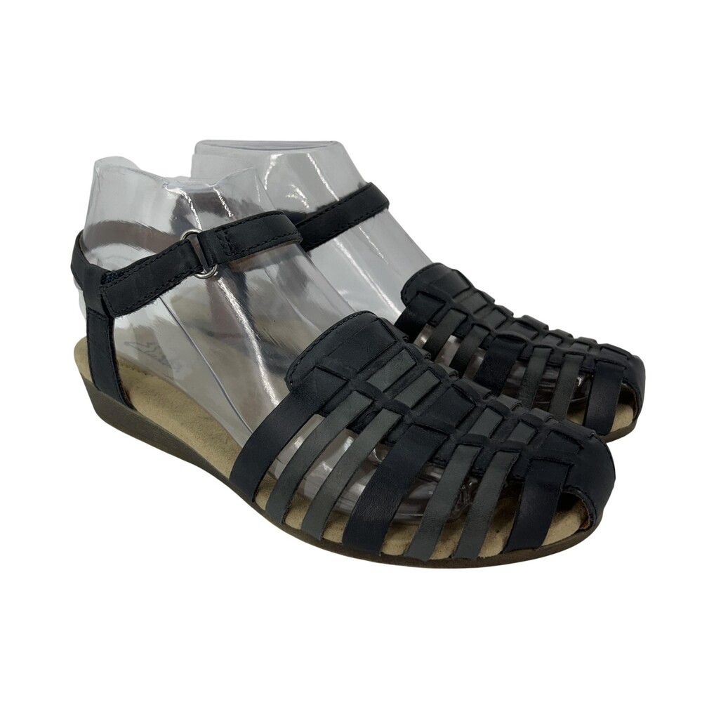 Clarks Sandals Shoes Womens Size 7 Jaina Leather Fisherman Wedge Hook & Loop